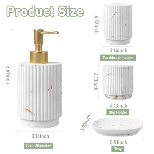 SEEYUAN Bathroom Accessories Set 4 Pcs-Toothbrush Holders Set, Soap Dispenser, Cotton Swab Jars, Vanity Tray, Bathroom Organizer for Modern Bathrooms Decor, Gift for Home Apartment