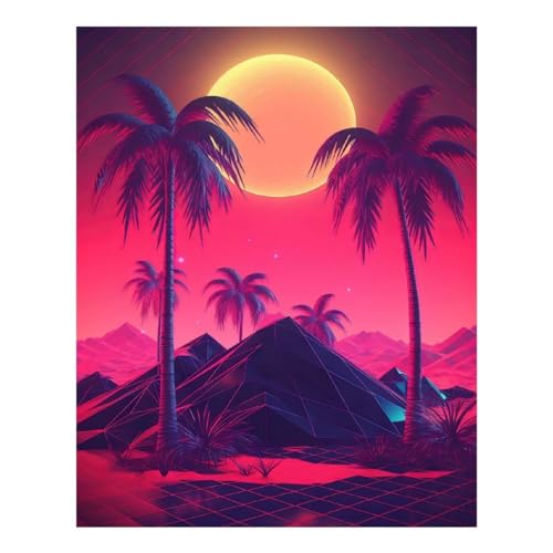 Peinture diamant Synthwave Sunset contre le stress | Kit complet 40x50