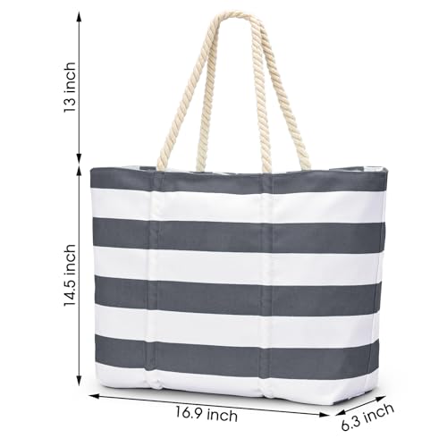 Becokan Beach Bag Large Waterproof Sandproof Canvas Beach Tote Bag with Zipper Swim Pool Bag Travel Essentials4