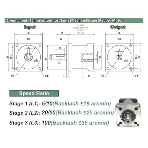 Reductor de motor planetario ratio 20 a 1 para eliminar vibraciones en motores paso 86 6
