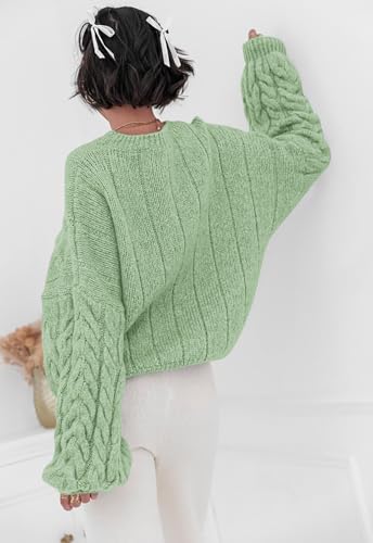 Image of PRETTYGARDEN Womens Sweaters Spring 2026 Cable Knit Long Sleeve Crewneck Oversized Sweater Chunky Pullover Loose Outfits