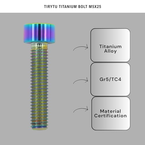 Image of Titanium Bolts M5x25, Colorful, 6PC | Lightweight Hex Socket Screws, MTB /Road Bike /Motorcycle, Corrosion Resistant, Marine Grade Fasteners