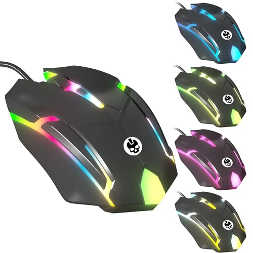 Wired Gaming Mouse | Gaming Accessories, Computer Mouse with RGB LED Lights | Ergonomic Mouse for Gaming PC | Compatible w/Laptops, PS5, Xbox Series X/S | Up to 1500 DPI Support Mode