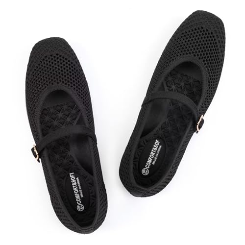Image of Frank Mully Womens Casual Flat Shoes Square Toe Shoes Knitted Mesh Flat Comfort Work Flat Shoes for Daily Washable