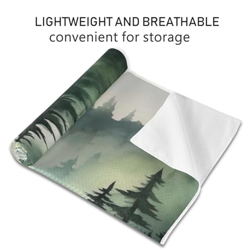 BOESI Yoga Mat Towel, Non-Slip Hot Yoga Towel, Sweat Absorbent and Non-Slip, Lightweight and Easy to Travel, Suitable for Hot Yoga, Pilates and Fitness, Watercolor Forest Pattern