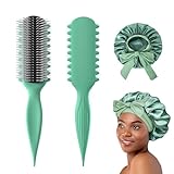 AM8:00 2in1 Styling Set, Curl Defining Brush for Wet Curls, Define Hairbrush for Enhancing Definition,Satin Bonnet for Sleeping, Silk Bonnet Suitable for Curly Hair,for Women