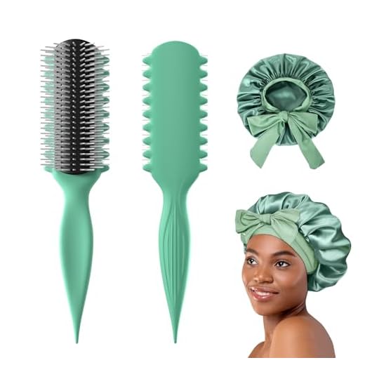 AM8:00 Conjunto de penteados 2 em 1, escova para cachos molhados, escova de cabelo definida para melhorar a definição, gorro de cetim para dormir, touca de seda adequada para cabelos cacheados, para