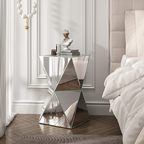 ENENE Mirrored Diamond Setting End Table Glass Decorative Side Table for Living Room Small Spaces Coffee Table Modern Pedestal Accent Table for Bedroom Office Hallway Entryway ENENE Mirrored Diamond Setting End Table Glass Decorative Side Table for Living Room Small Spaces Coffee Table Modern Pedestal Accent Table for Bedroom Office Hallway Entryway