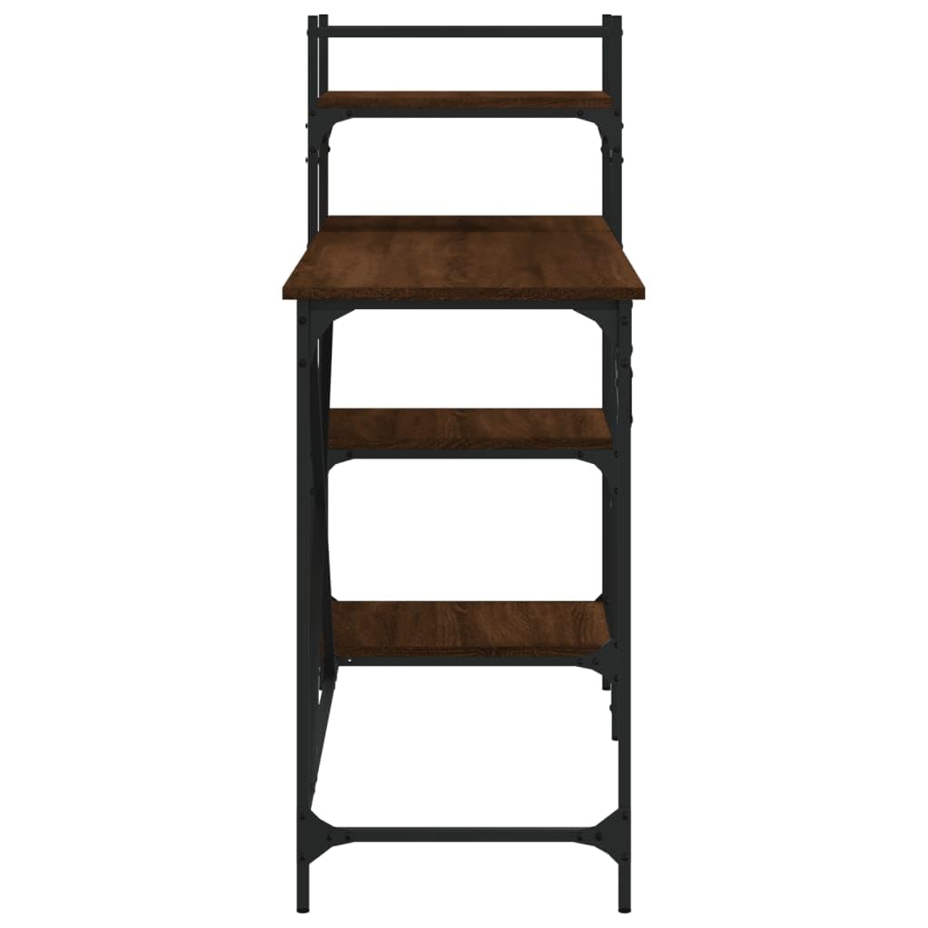Computertisch mit Regal in Braun Eiche-Optik 120x47x109 cm, Holzwerkstoff und Metall, mit reichlich Stauraum, robustem Rahmen, ideal für Büro, Homeoffice, Gaming und Arbeitszimmer