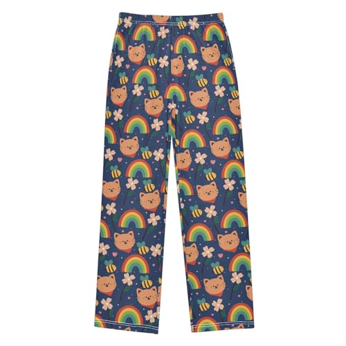 Cat Bee Rainbow Boys Long Pants Soft Trousers Elastic Waist Kids Lounge Bottoms with Pockets S-XL