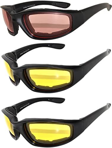 Image of OWL 3 Pack Motorcycle Riding Glasses, Padded Sport Sunglasses, Assorted Colors for Men and Women