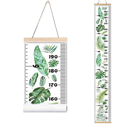 Image of MinoMia Kids Growth Chart, Wood Frame Fabric Canvas Height Measurement Ruler from Baby to Adult for Child's Room Decoration 7.9 x 79in (7.9 x 79in, Monstera Deliciosa)