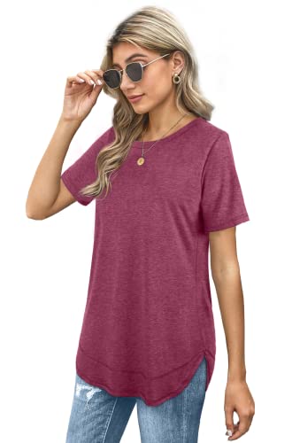 Dofaoo Purple Tunic Tops For Women For Leggings Short Sleeve Loose Fit M #TOP2