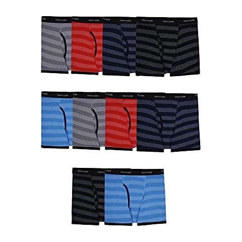 Fruit of the Loom Tag Free Cotton Boxer Briefs, Boy-10 Pack-Traditional Assorted Briefs, Large Cover