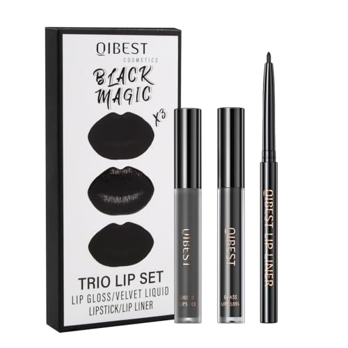 Lápiz labial líquido mate negro, Delineador de labios, Lipgloss Trio Set, Pintalabios aterciopelado, Duradero, Impermeable, Hidratante