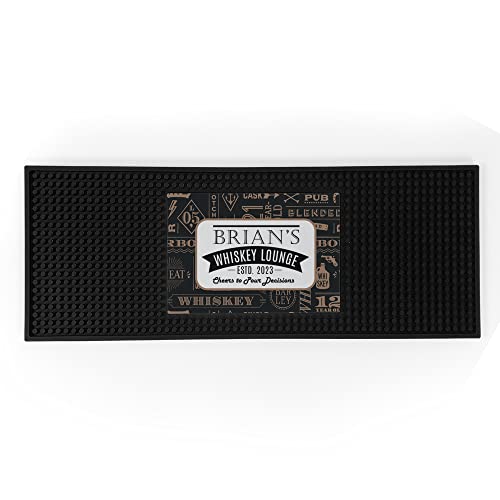 Whiskey Lounge Personalized Bar Mat, 7" x 19", Slotted Surface with Customized Design
