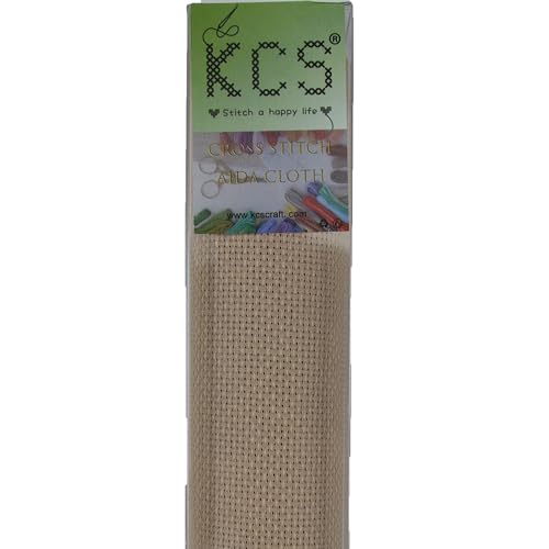Image of KCS 3 pc of 15 inch x 18 inch Counted Cross Stitch Cotton Aida Cloth Needlework Fabric (Khaki, 16CT)