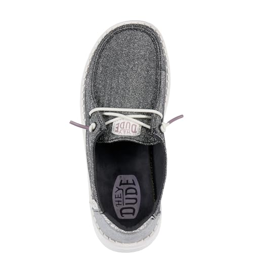 Image of HEYDUDE Girl's Youth Wendy Metallic Sparkle Slip On Loafer | Glitter Upper