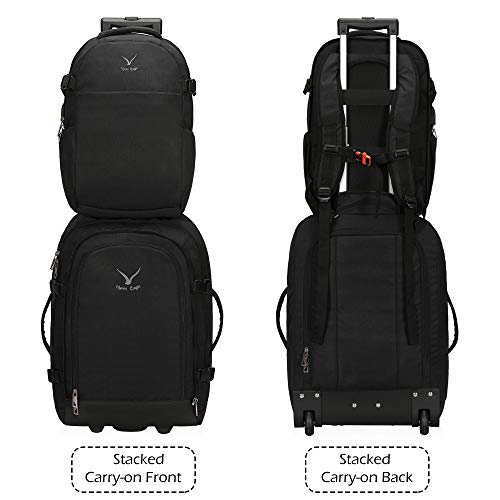 Hynes Eagle 2 In 1 Travel Backpack 22 Inches Carry On Luggage 63L Rolling Backpack For Men Women With Packing Cubes 3Pcs Set #TOP4