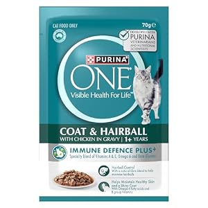PURINA ONE Adult Coat and Hairball with Chicken in Gravy Pouch 12x70g