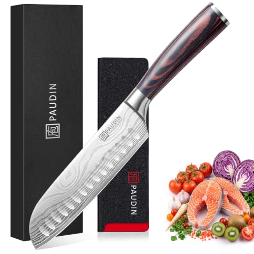 PAUDIN 17,8cm Santoku-Messer, 5Cr15MoV Stahl Pakkaholzgriff Superscharf – Ansicht 1