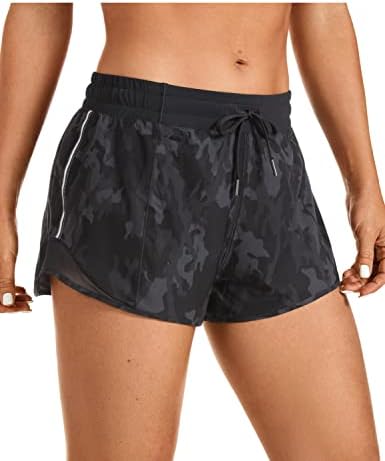 CRZ YOGA Athletic Shorts for Women with Zip Pocket, 2.5" Mid Waist Mesh Liner Shorts for Running Gym Workout Camo Multi 6 Medium