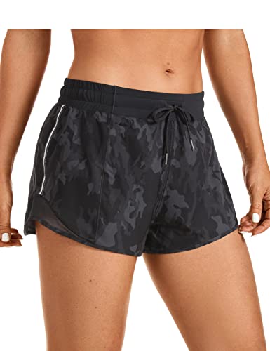 Crz Yoga Athletic Shorts For Women With Zip Pocket, 2.5" Mid Waist Mesh Liner Shorts For Running Gym Workout Camo Multi 6 Medium #TOP14
