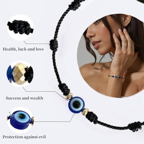 Image of BONITTER Evil Eye Protection Bracelet Set, 12 Pack Adjustable Red 7 Knot Lucky String Amulets, Black and Pink Friendship Bracelets for Women, Men, Boys, Girls (12, Red)