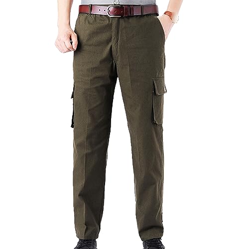 Pantalon de travail homme cargo droit en coton élastique kaki avec poches