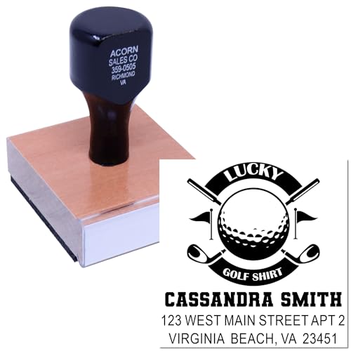 Image of Lucky Golf Style Wood Handle Address Stamp Personalized - Custom Lettering | Country Club Stamp. Any standard pad works. Return Address Hand Stamp. Laser-engraved die. Takes permanent ink.
