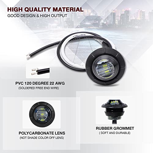 Tmh 10 Pcs 3/4 Inch Mount Smoked Lens & White Light Clearance Markers Side Marker Indicator Lights Mini Round Front Rear 3 Led For Trailer Truck Boat Car 3 Led 12V Dc #TOP2
