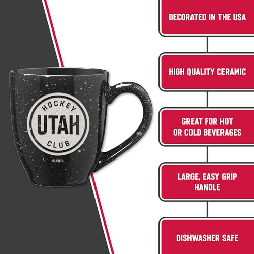 Image of Rico Industries NHL Hockey Utah Hockey Club Black 16 oz Team Color Laser Engraved Speckled Ceramic Coffee Mug