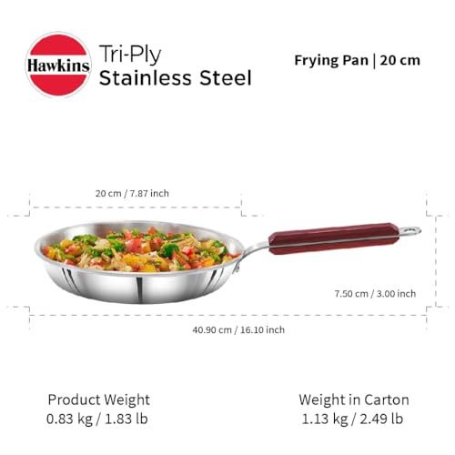 Image of Hawkins 20 cm Frying Pan, Triply Stainless Steel Fry Pan, Induction Fry Pan, Small Frying Pan, Silver (SSF20)