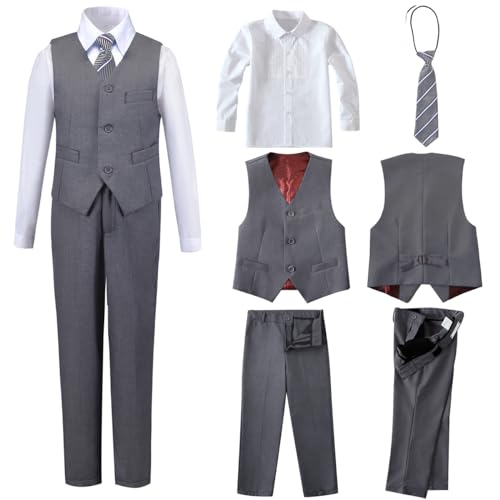 Boys 4 Pieces Suits Slim Fit Kids Outfits Vest Pants Sets Formal Dresswear for Boy - Image 3
