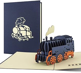T09 Steam Engine Card, Pop Up Greeting Card, Laser Cut Greetings, Handmade Birthday Card, Blank