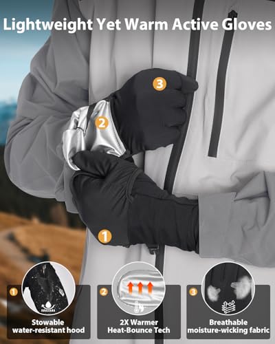 RIGWARL Lightweight Running Gloves for Men Women, Touchscreen Convertible Running Mittens with Watch Window, Anti-Slip Windproof Warm Gloves for Jogging Marathon Cycling Hiking Driving Dog Walking - Thumbnail 3