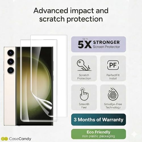 Image of Casecandy Silicone - (Pack 2 Screen Protector for Samsung S23 Ultra /Samsung S22 Ultra (6.8-inch) | Transparent Screen Guard For Galaxy S23 Ultra /S22 Ultra - Fingerprint Support /S PEN Compatible /HD