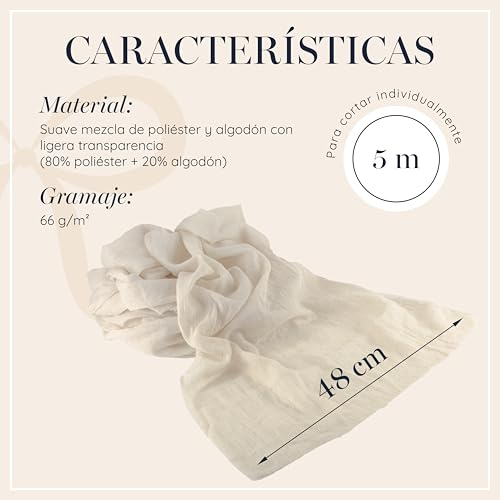 Miniatura 4 de 100 Mosel Tela De Muselina Para Decoración, Beige Natural 48 Cm X 5 M , 66 G M , Camino De Mesa Muy Fino, Delicada Decoración Para Ocasiones Especiales