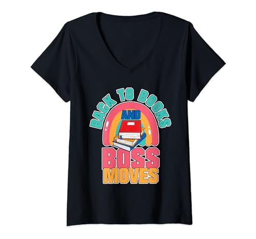 Mujer Student Boss Regreso a la escuela Grind Books Studious Campus Camiseta Cuello V