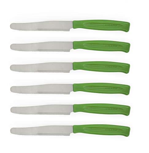 Lavabili in lavastoviglie Excelsa Rainbow Set 6 Coltelli Da Tavola Seghettati, Acciaio Inox, Verde