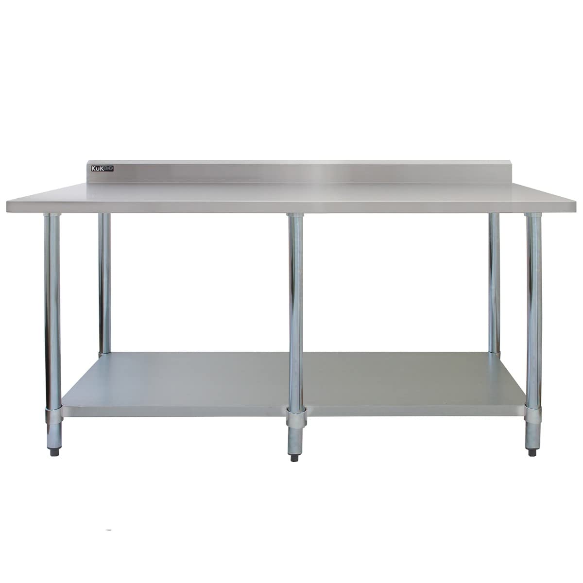 Mesa de Preparación de Comida Alimentos de Acero Inoxidable 210x90x60cm Encimera Banco Trabajos Cocina Restauración Gastronomía Altura Ajustable con Protector contra Salpicaduras y 2 Paños Microfibra