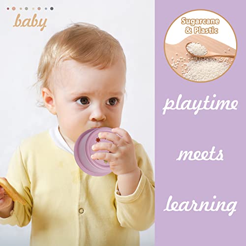 Image of Baby Stacking Cup for Toddler 1-3, 8PCS Counting Nesting Measuring Set, Stackable Bath Toy for 6-12 Months Kids, Educational Montessori Gift for Boys and Girls, Natural Sugarcane Container for Rabbits