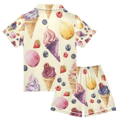 senya Ice Cream Colour Satin Summer Pajama Sets Silk Short Sleeve Button Down Sleepwear2