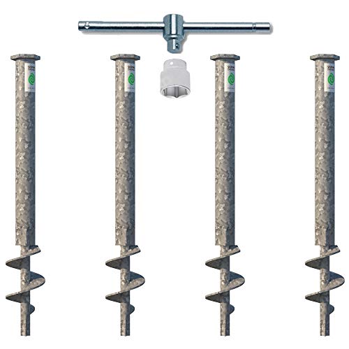 T-Block – Kit de 4 tornillos de anclaje a tierra, longitud 50 cm, diámetro 35-17, cabeza hexagonal de 46 mm con punto fijo M12 + mango en T y brújula para la instalación.