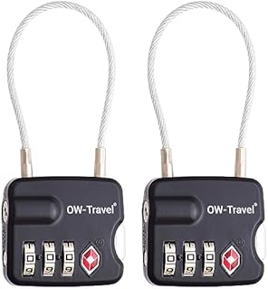 OW-Travel TSA Kłódka z Linką i Zamkiem Szyfrowym (Zestaw 2 Czarnych) 3 Cyfrowe Kłódki Walizkowe. Kłódka na szyfr na Plecak, Walizkę, Bagaż, Kłódki Szyfrowe Bagażowe, Szafek na