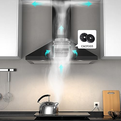 Image of CIARRA Smart Range Hood 30 inch with Voice Control, Compatible with Alexa /Google Home /Smart Life Assistant, Wall Mount Range Hood with Carbon Filters in Black, CAB75206W-003