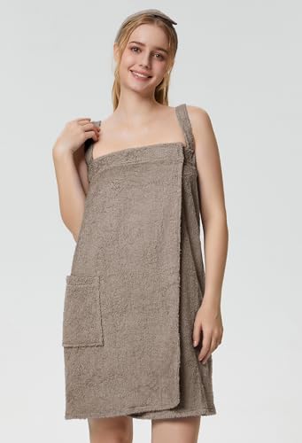 SIORO Womens Bath Towel Wrap Terry Cloth Spa Towel Robe with Straps Facial Headband Adjustable Closure Shower Towel S-XL2