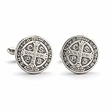 St Benedict Medal Cufflinks for Men – Antique Silver Catholic Cross Cuff Links – Religious Gift for Husband, Father, Groom, Confirmation