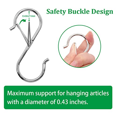 Seamaka 12 Pcs 3.5 Inch Silver S Hooks,Heavy Duty S Shaped Hooks For Hanging Rust-Proof S Hooks With Safety Buckle Design For Hanging Plants Coffee Cups Pots And Pans Clothes Bags In Kitchen Bathroom #TOP2