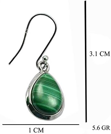 Silver Palace 925 Sterling Silver Natural Malachite Teardrop Gemstone Earring For Womens